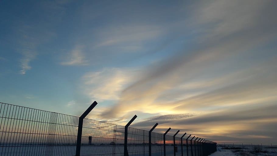 Cumulus Clouds Above Metal Grille Fence, sky, cloud - sky, sunset HD wallpaper