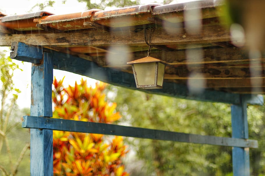 Lantern Hanging On Brown Wooden Ceiling, lamp, rain, roof, no people HD wallpaper