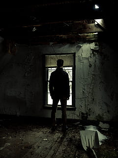 man standing near window, human, person, room, indoors, bunker HD wallpaper