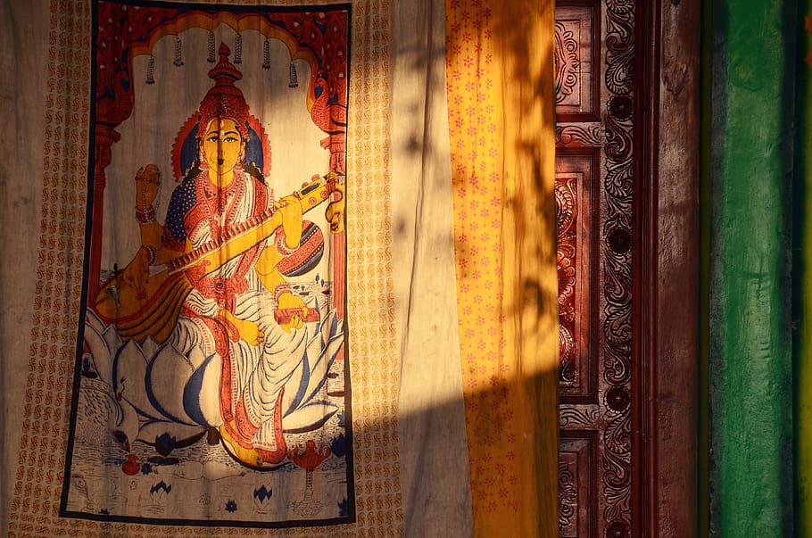 saraswati, sarasvati, wisdom, goddess of wisdom, hinduism, temple, HD wallpaper