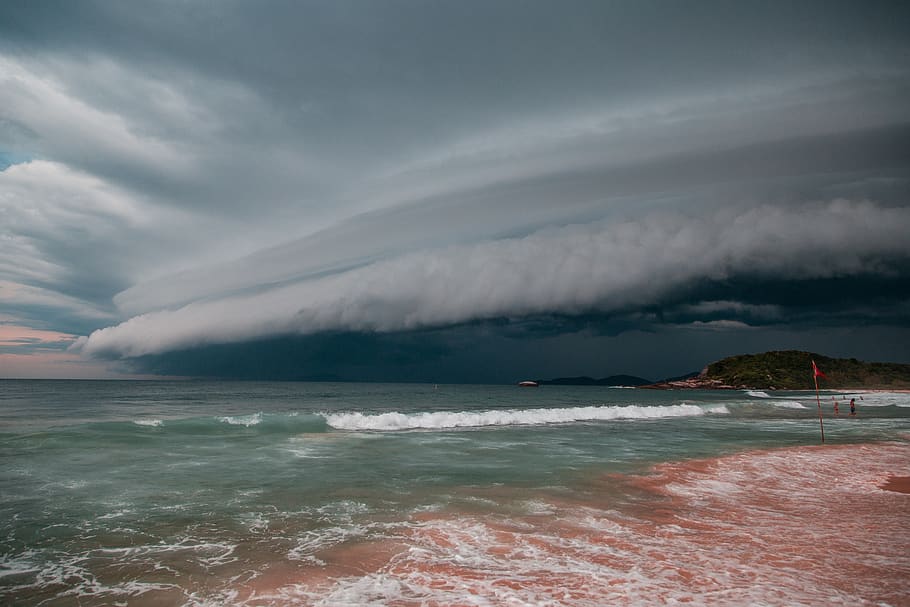 Sea Under White Dramatic Sky, beach, clouds, cloudscape, cloudy HD wallpaper
