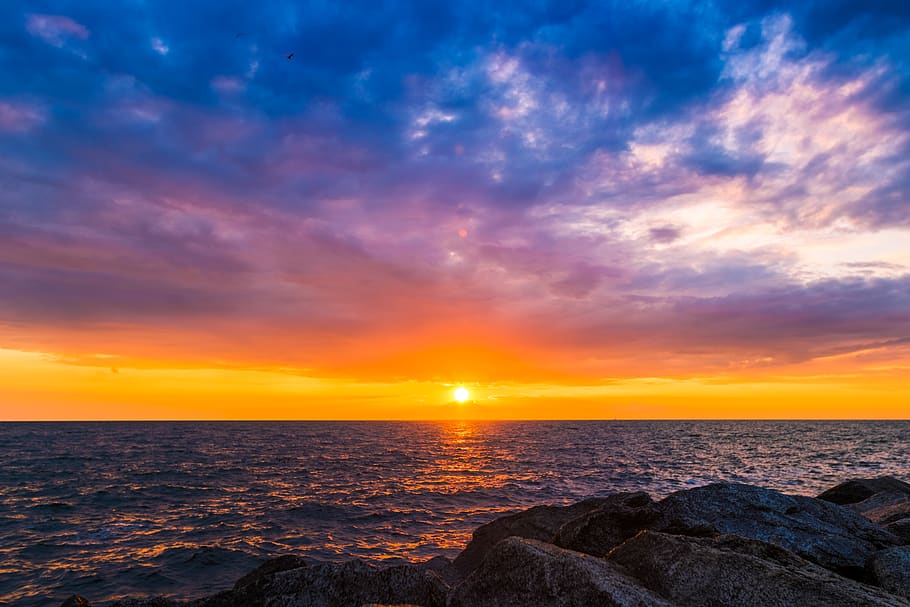 denmark, hasle, vang, backgrounds, orange, blue, purple, horizon HD wallpaper