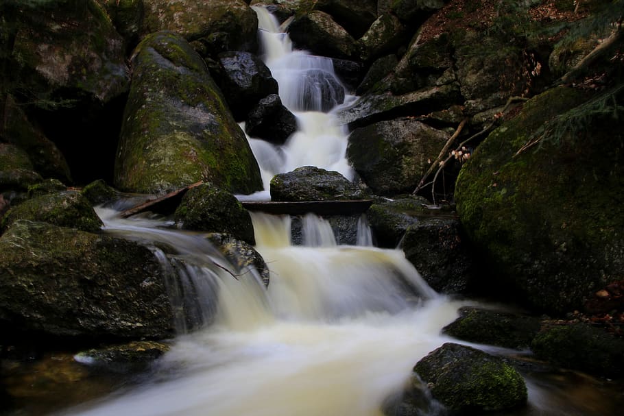 bach, waterfall, magic, forest, rock, nature, fairytale, landscape HD wallpaper