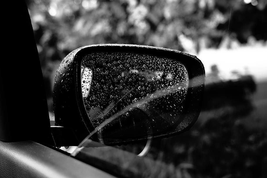 car, rain, side mirror, black, sedan, vehicle, auto, automotive HD wallpaper