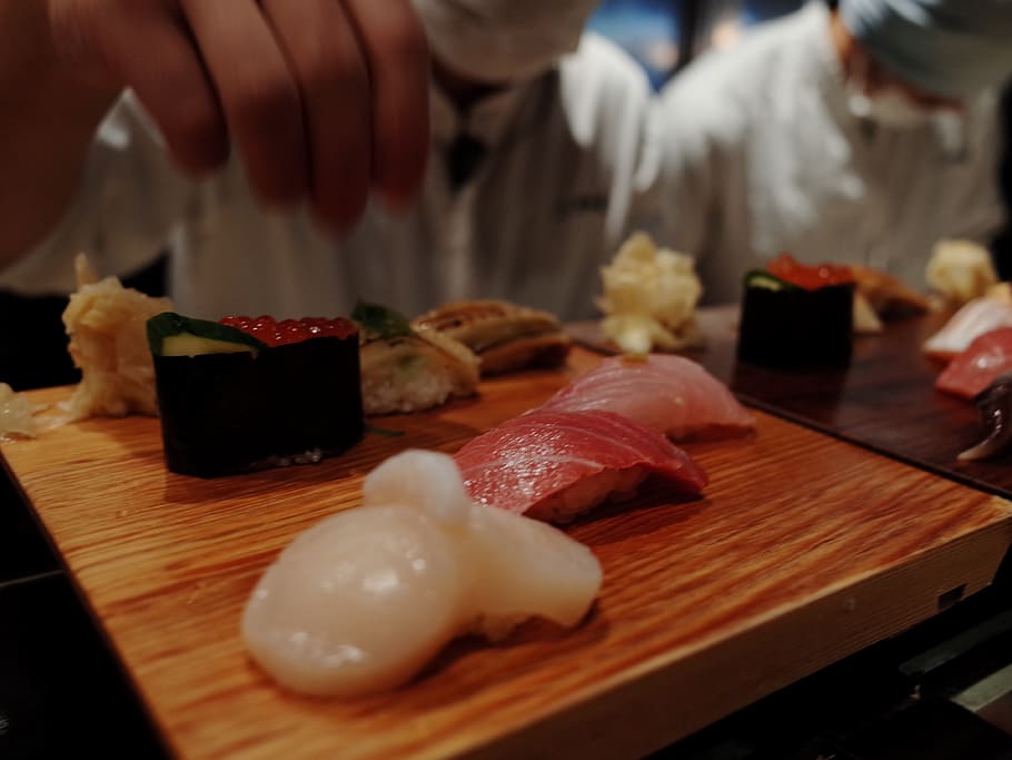 human, person, table, dining table, furniture, food, sushi HD wallpaper