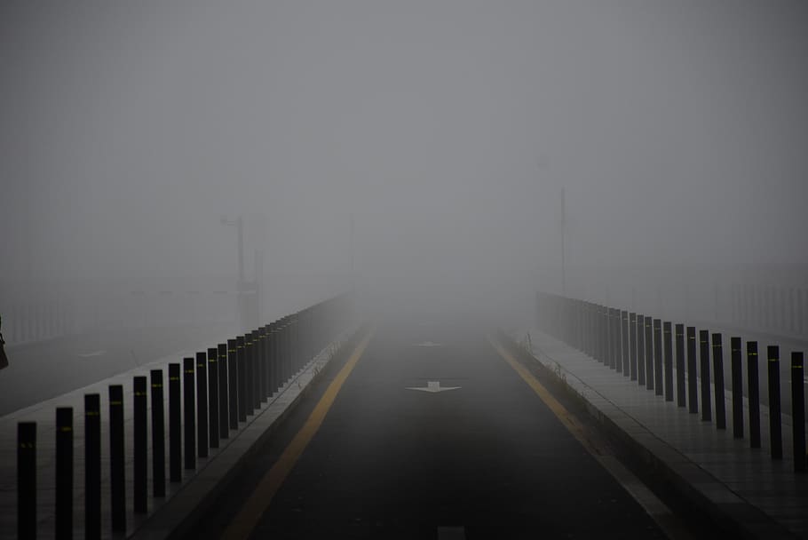 niebla, blanco, fog, the way forward, railing, architecture