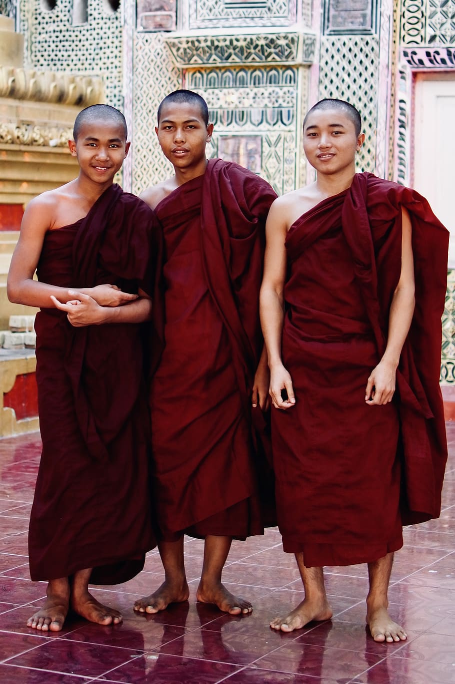 human, monk, person, myanmar, monks' smile in mandalay hill, HD wallpaper