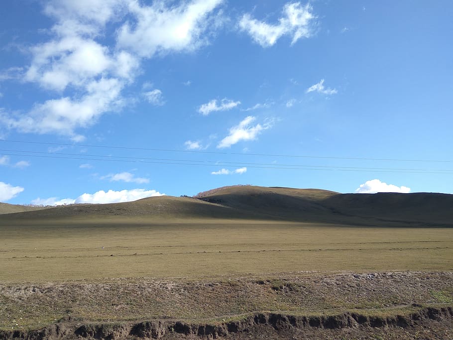 prairie, blue sky, white cloud, landscape, tranquil scene, scenics - nature HD wallpaper