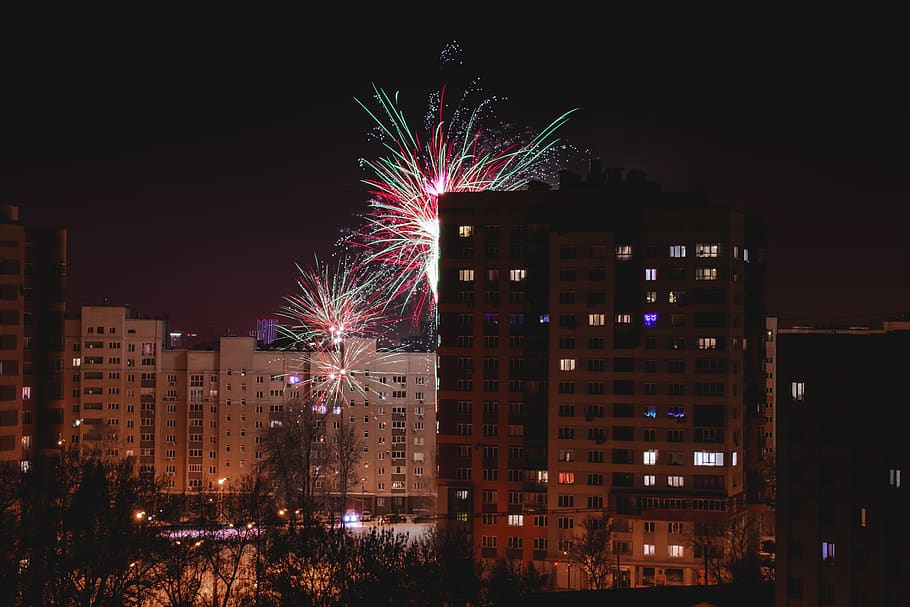 fireworks, new year, illuminated, celebration, night, event HD wallpaper