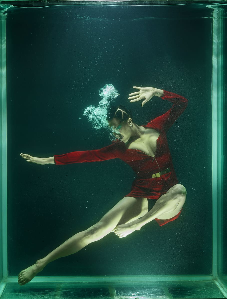 Woman Wearing Red Clothing, model, person, pose, posing, swimming HD wallpaper