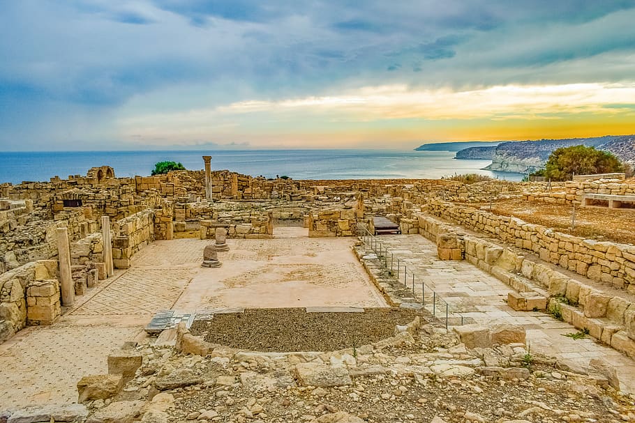 cyprus, kourion, landscape, sky, clouds, horizon, ancient, site, HD wallpaper