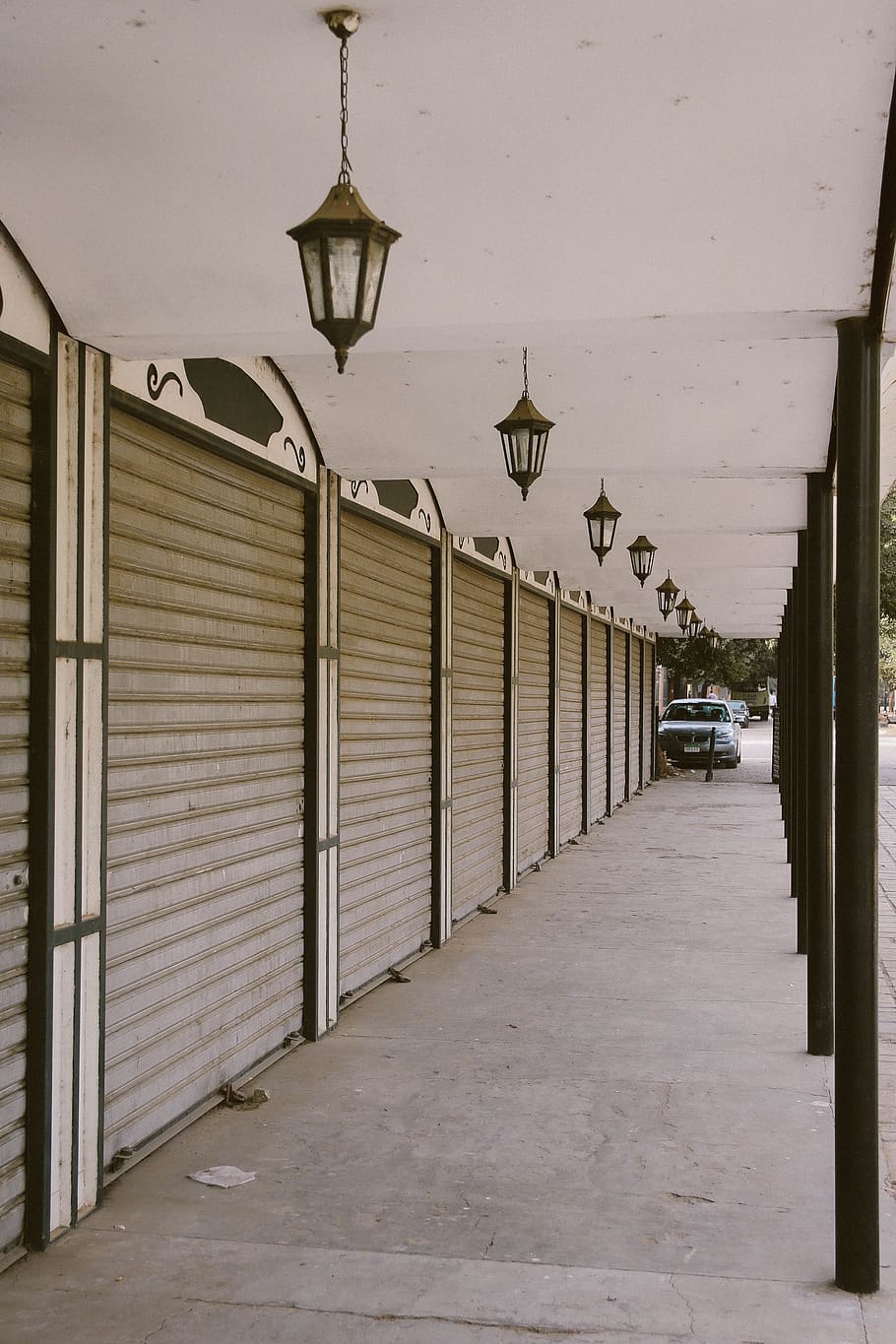 Pathway With Pendant Lamps, building, car, closed, corridor, daylight HD wallpaper