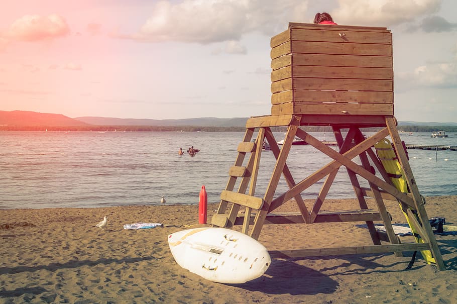 sky, clouds, water, beach, swimming, sand, surfing, surfboard HD wallpaper
