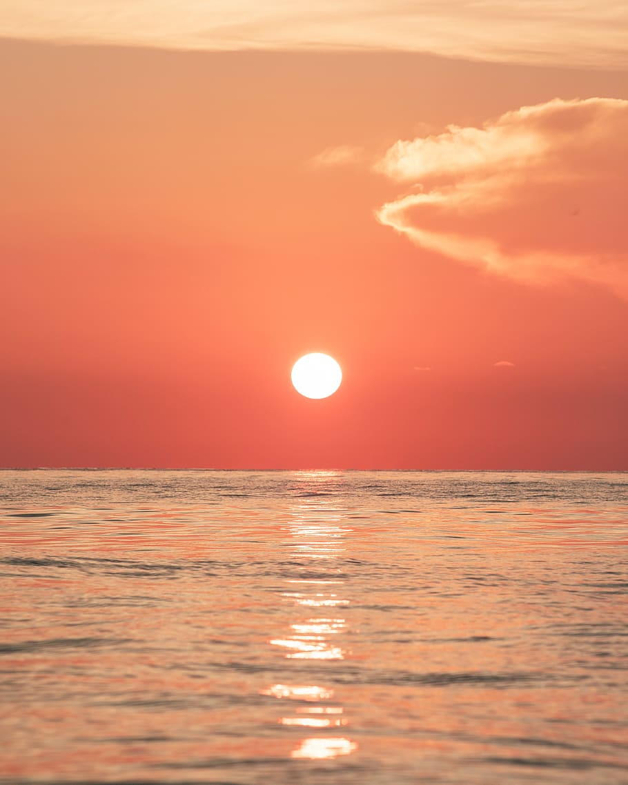 ocean during sunset, sea, sky, water, beauty in nature, horizon over water HD wallpaper