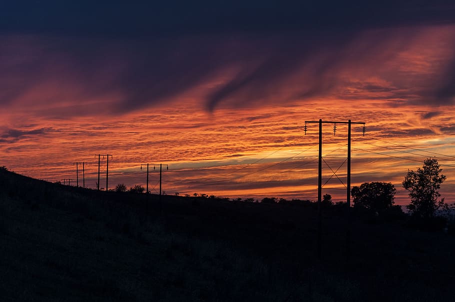 sunset, sky, silhouette, evening, clouds, mood, landscape, lighting HD wallpaper