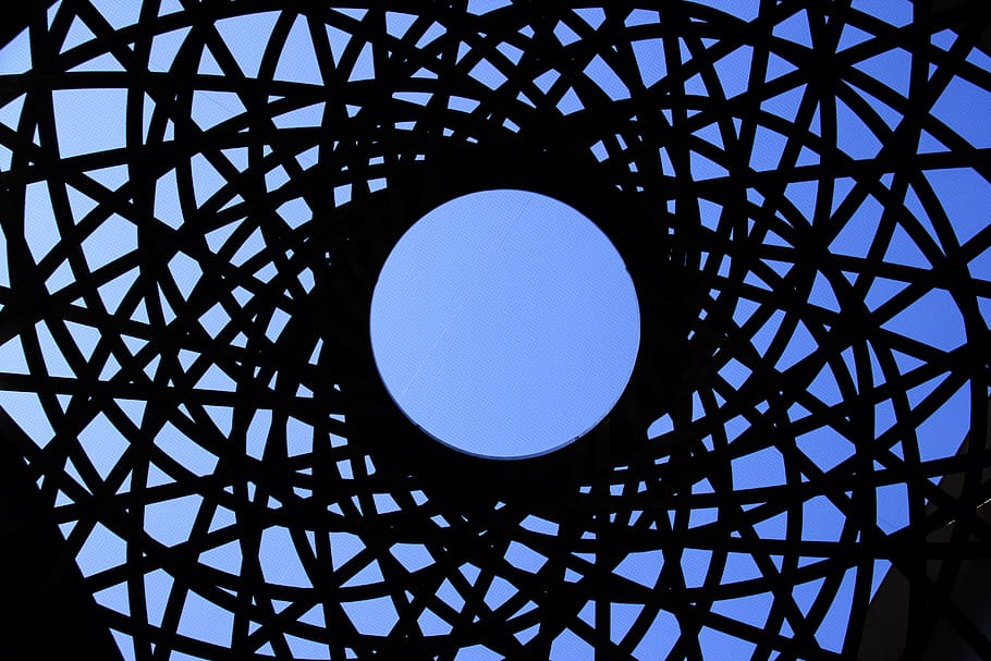 symmetrical, bar, black, blue, geometric shape, circle, pattern HD wallpaper