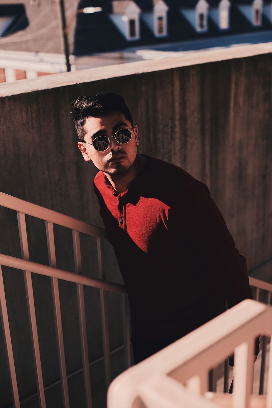 man walking on stair, young adult, young men, real people, glasses HD wallpaper