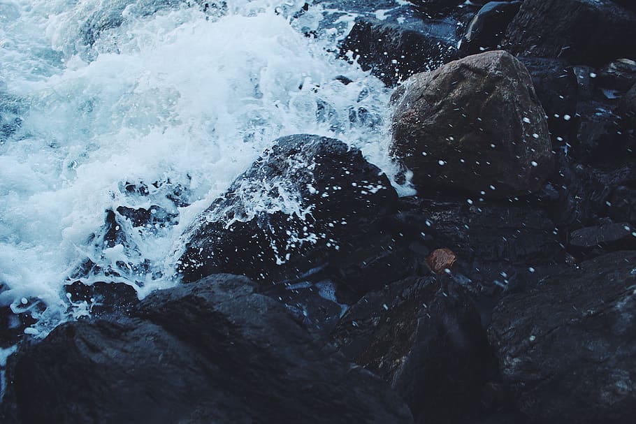 Seawaves on Cliff, cold, flow, landscape, motion, rocks, scenic HD wallpaper