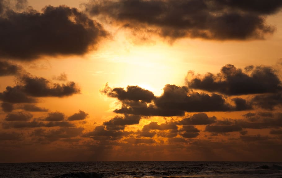 sunset, beach, sky, nature, landscape, evening, sea, cloud - sky HD wallpaper
