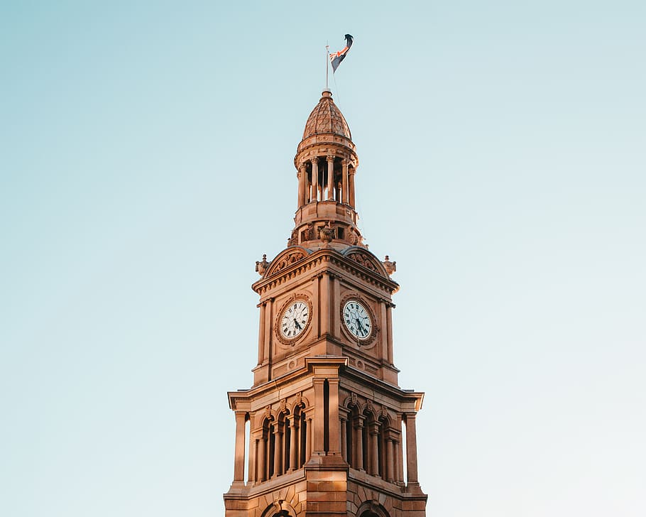 brown clock tower, sky, building exterior, architecture, built structure HD wallpaper