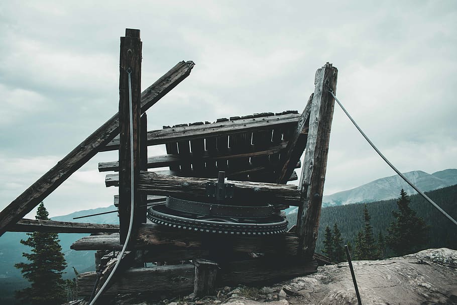 Brown Wood Post on Soil, bridge, cliff, clouds, daylight, destroyed HD wallpaper