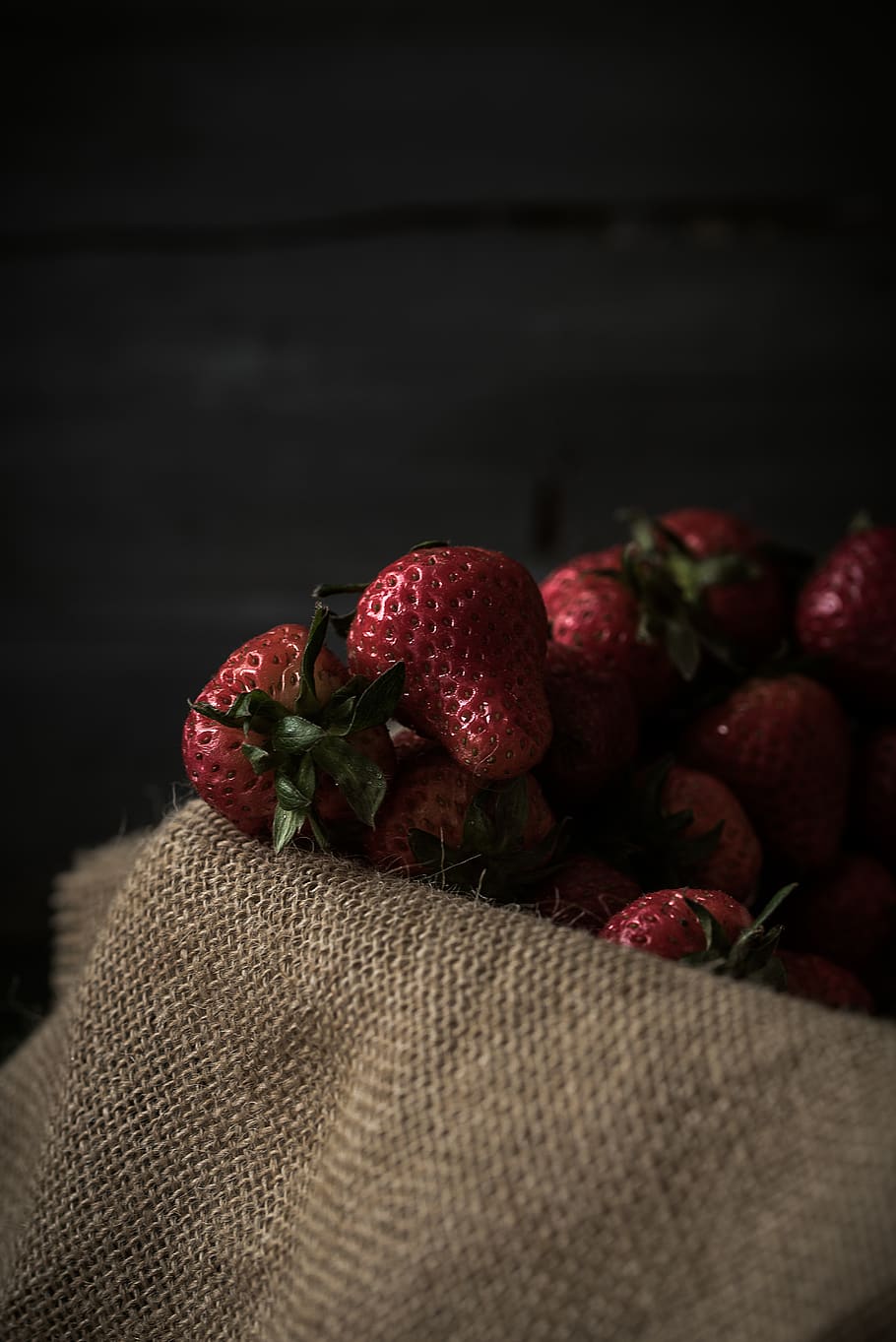 strawberries on brown textile, food and drink, healthy eating HD wallpaper