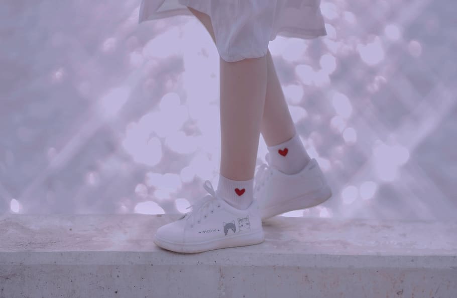 white low-top sneakers, low section, human leg, human body part HD wallpaper