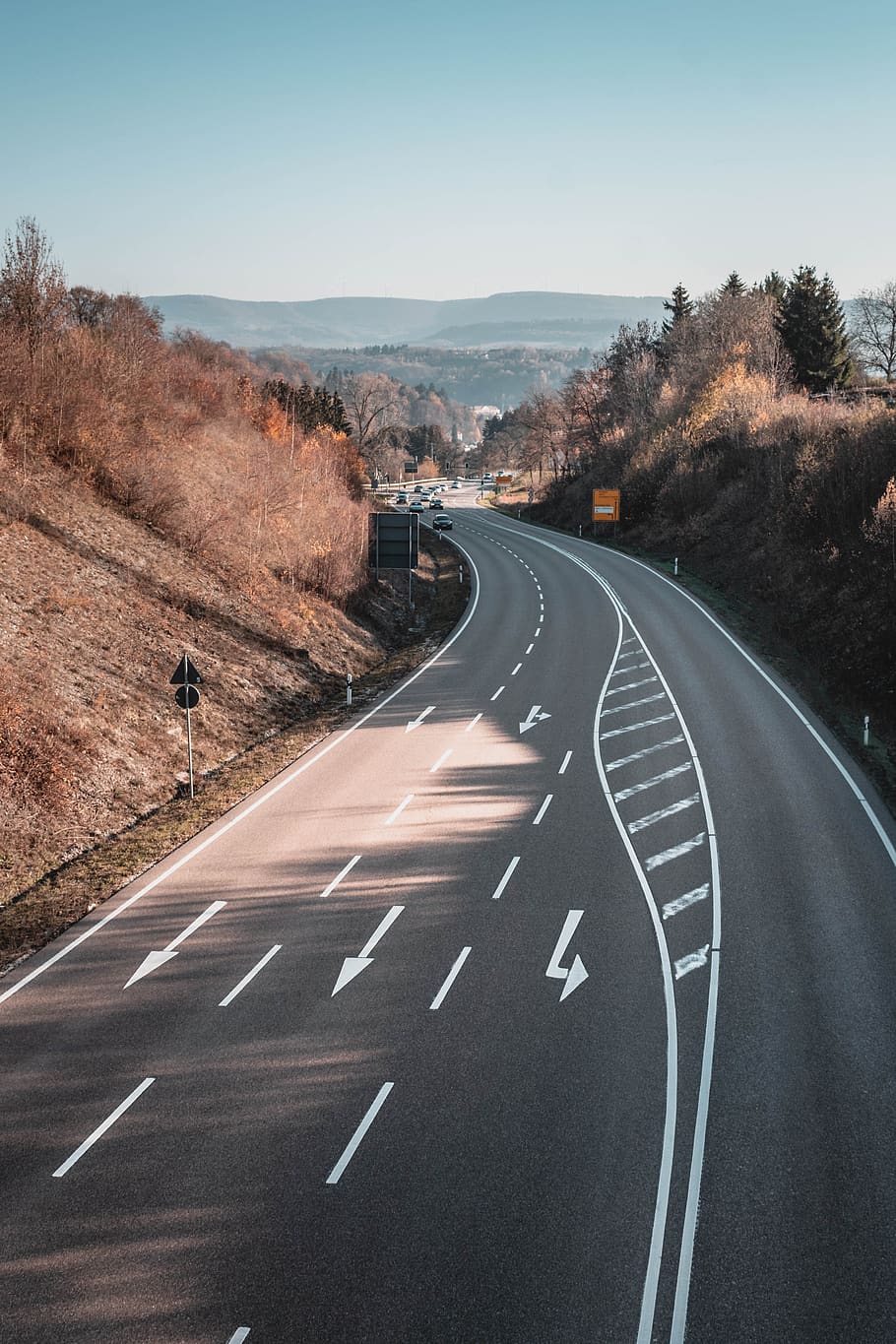 empty road during daytime, sign, symbol, road marking, direction HD wallpaper