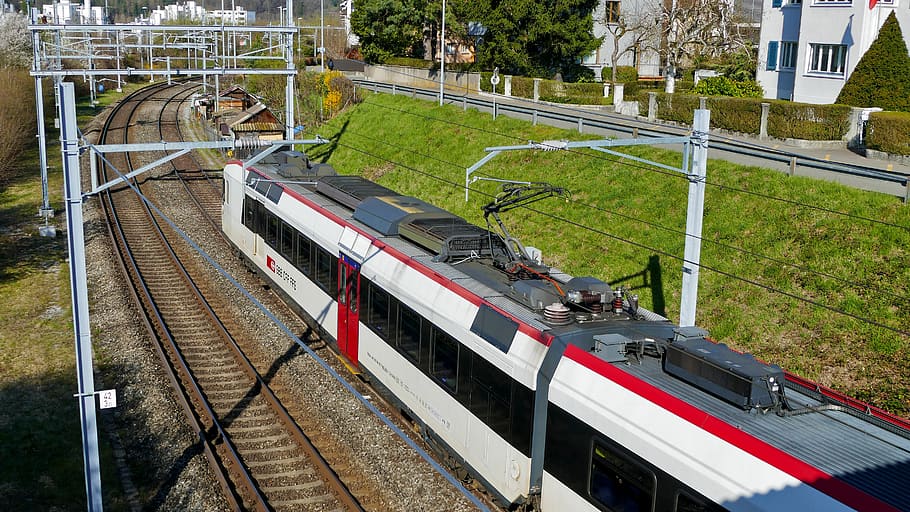 traffic, switzerland, railway, train, sun, sbb, catenary, rails, HD wallpaper