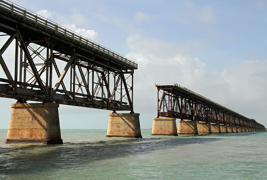 bridge, old, abandon, ocean, keys, florida, water, architecture HD wallpaper