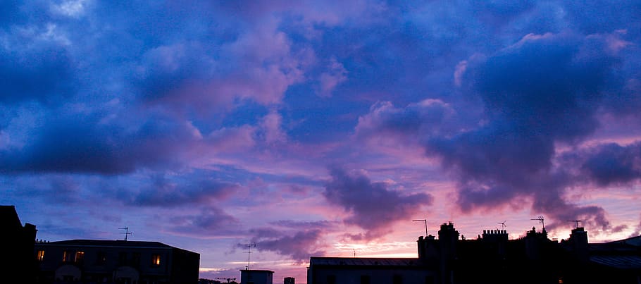 france, clamart, cloudscape, sky, morning, dawn, blue, jerome, HD wallpaper