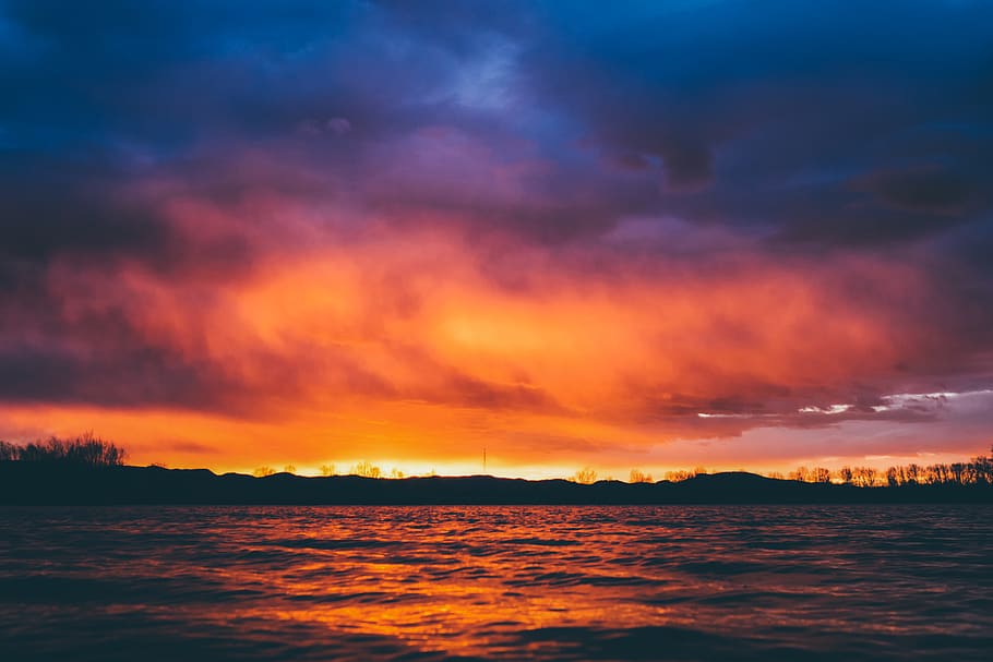 croatia, orešje, sunset, clouds, oresje, blue, landscape, red HD wallpaper