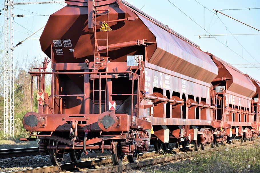 cargo train, last wagon, transportation, transit, railway, track HD wallpaper