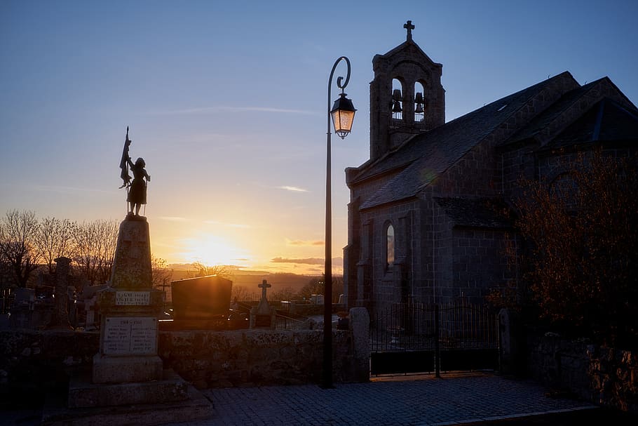 sky, architecture, built structure, sculpture, statue, sunset HD wallpaper