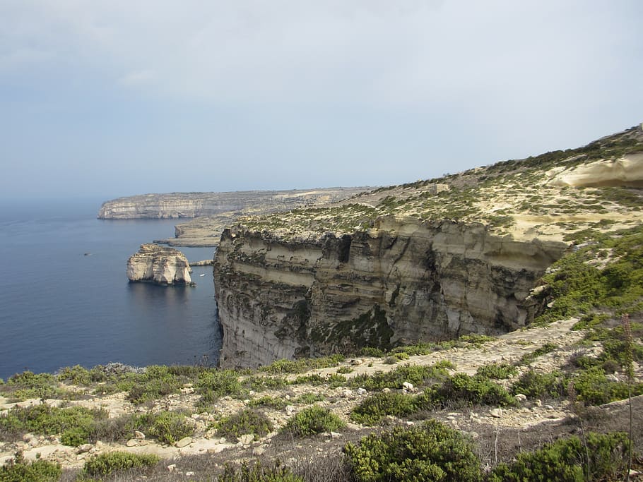 cliff, sea, mediterranean, malta, sky, water, beauty in nature HD wallpaper