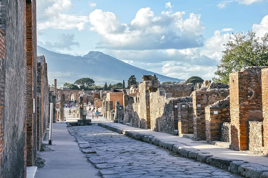 pompeii, vesuvius, street, italy, tourism, naples, excavation, HD wallpaper