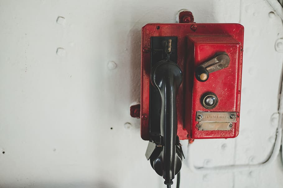 phone, old, red, white, wall - building feature, close-up, technology HD wallpaper