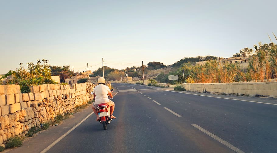 moped, road, man, alone, isolated, street, concrete, asphalt HD wallpaper