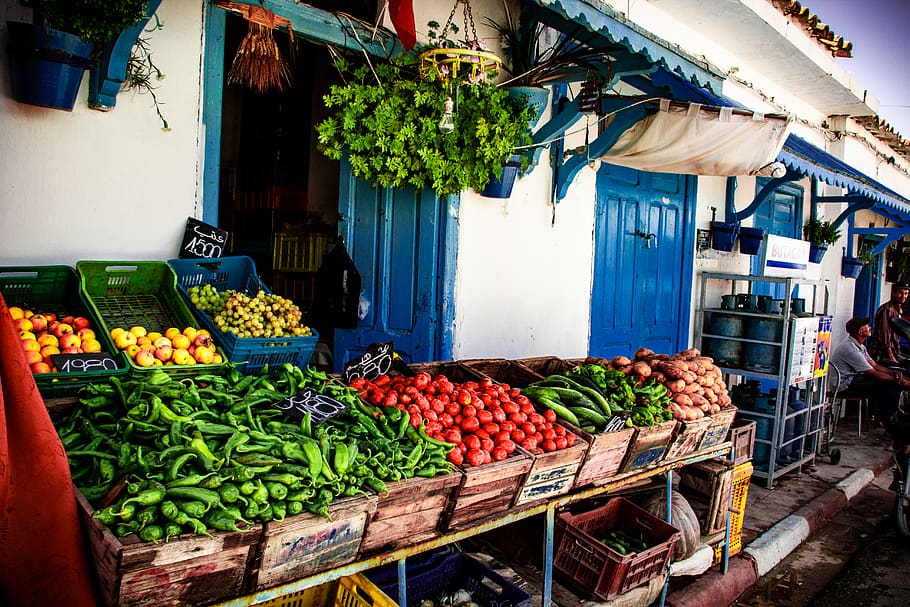 vegetable store, plant, person, human, market, door, food, fruit, HD wallpaper