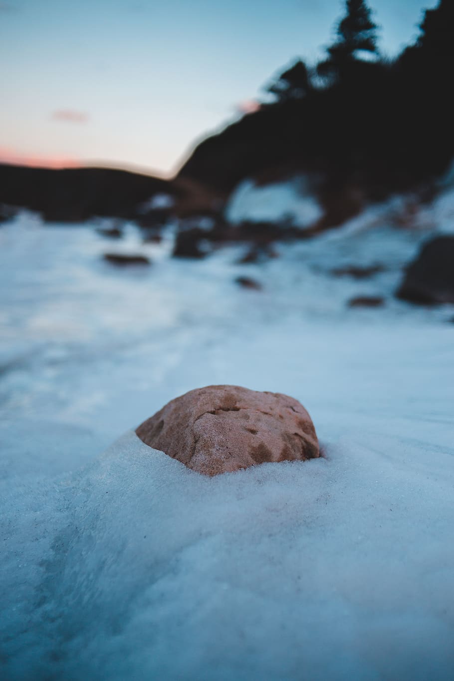 brown rocks in water, nature, outdoors, snow, winter, ice, land HD wallpaper