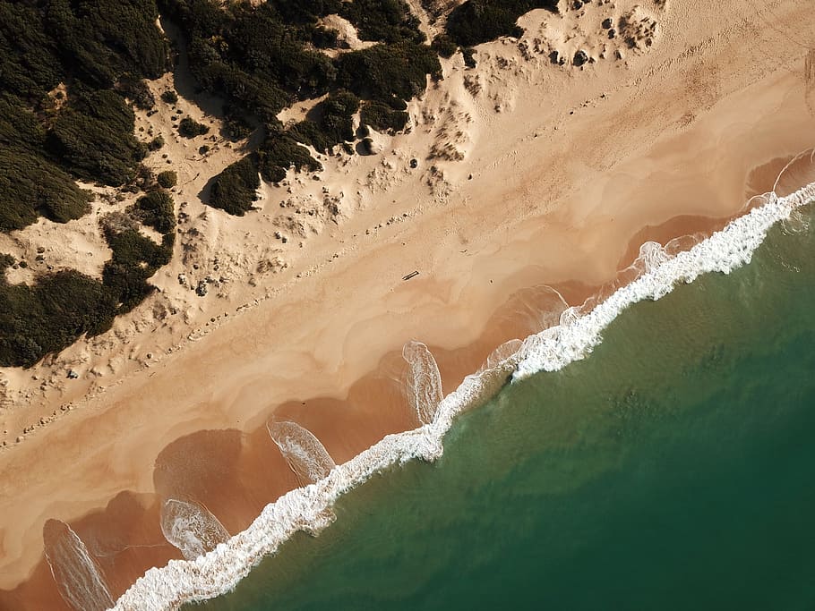 aerial photo of seashore at daytime, drone view, beach, coast