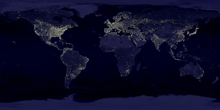 Black Textile, earth, lights, world, world map, water, nature HD wallpaper