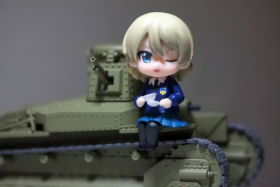 girls, and, panzer, type, 89, tank, old, vintage, toy, figurine