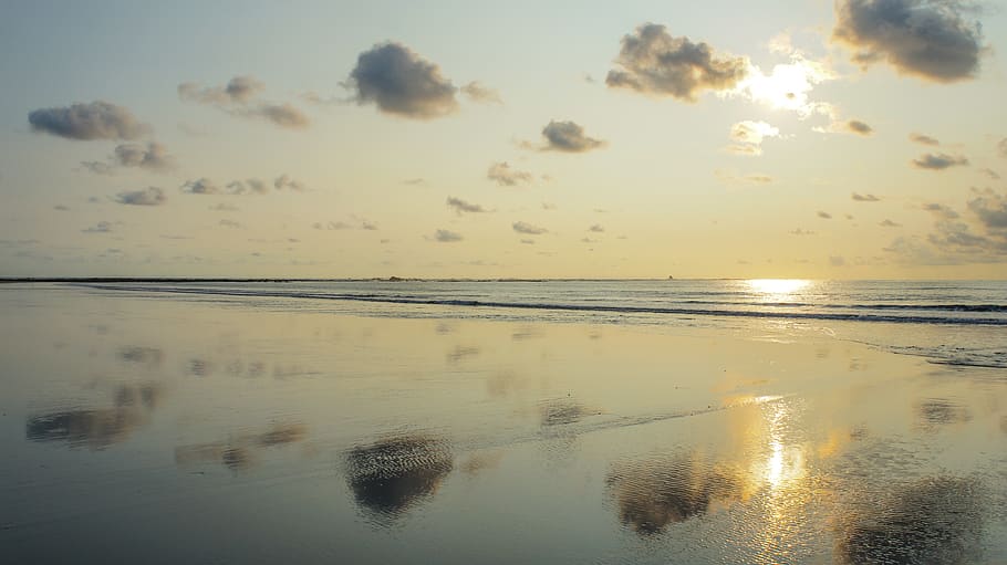 sun, sunset, beach, cloud, costa rica, sky, water, reflection HD wallpaper