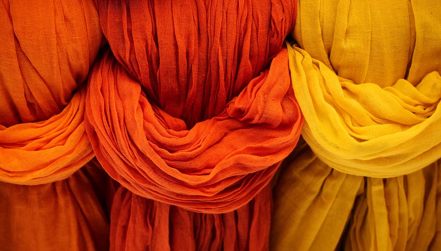 cloth, fabric, red, orange, yellow, vibrant, weave, dye, rainbow, HD wallpaper