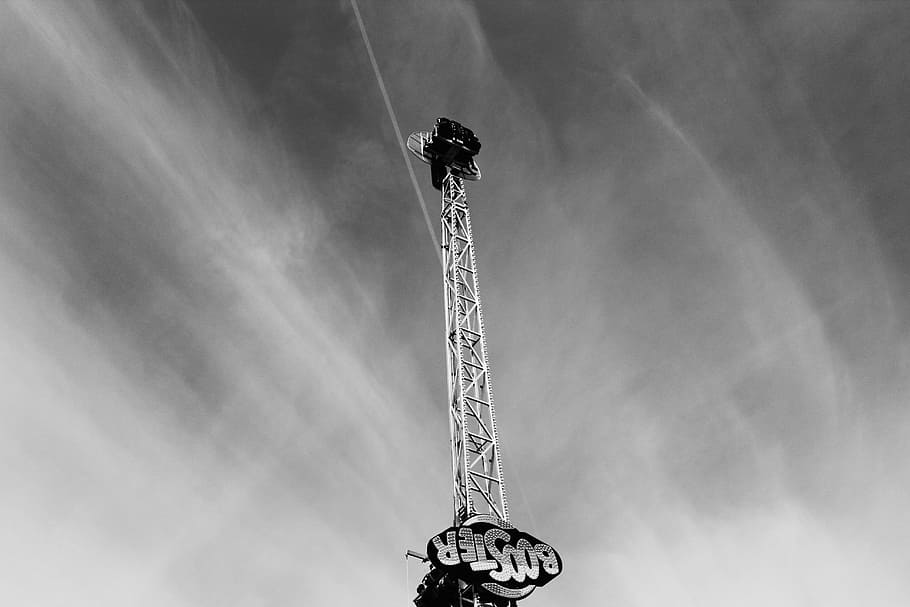 Grayscale Photography of Booster Crane, antenna, black and white HD wallpaper