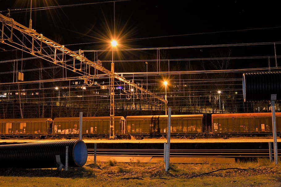 sweden, railway platform, lights, train station, winter, wagon HD wallpaper