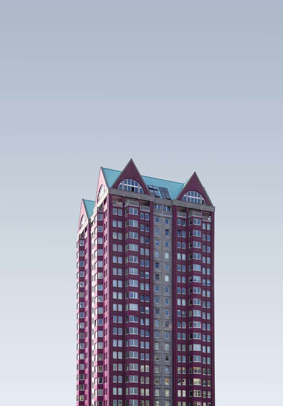 red and gray concrete building, minimal, skyscraper, tower, highrise HD wallpaper
