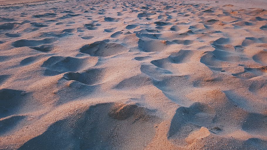 sand, beach, shadow, nature, minimal, sunset, wind, land, tranquility, HD wallpaper