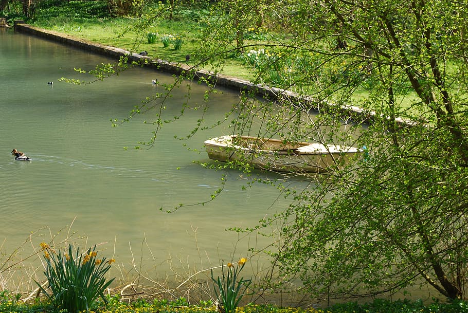 boat, lake, pond, summer, trees, nature, water, fishing, landscape HD wallpaper